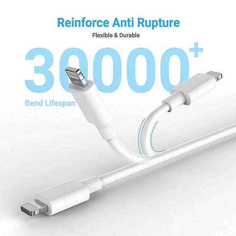 CarPlay USB A to Lightning Cable for iPhone and iPad one meter long, showing durability and 30000+ bend lifespan feature.