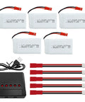 5 Pack 3.7V 1200mAh 30C LiPo Battery With 5in1 Charger JST Plug For T04 T05 T25 V2400HD V2450FPV V2450GPS X900 X9TW RC Quadcopters