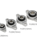 Flange-mounted pillow block bearing set, 4-pack with inner bore sizes 8/10/12/15 mm