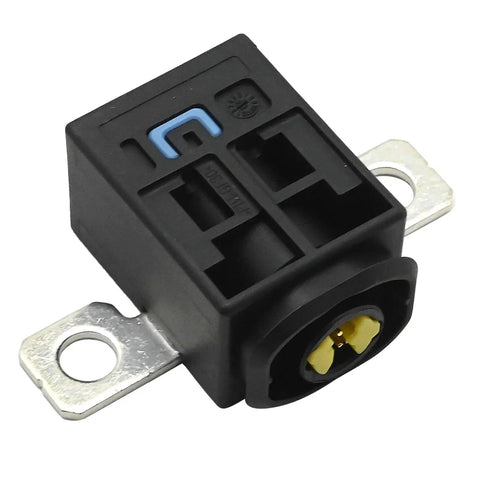 Plug And Play Crash Battery Disconnect Pyrofuse Switch Fits Mercedes Benz B C E Gle Glk Gls M Class 2005 Through 2019 Direct Swap Oem 6802944 02 close-up view of black pyrofuse with metal connectors.