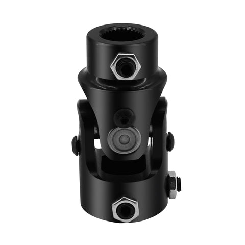 Front view of 1 Inch Double D To Three Quarter Inch 30 Spline Steering Shaft Universal Joint Coupling in black finish