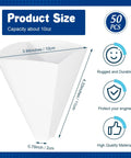 Diagram showing dimensions of 50 Pack Disposable Paper Oil Funnels, 10 Oz Capacity, Large Engine Oil Change Cones for Gas Cars.