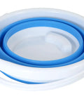 Collapsible 2.6-Gallon Camping Bucket, Lightweight Portable Water Carrier, folded view, TPR/PP material, outdoor use.
