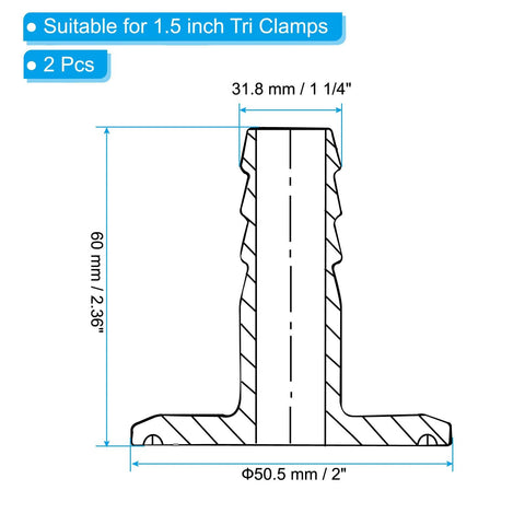 Cross-sectional view of PATIKIL stainless steel 1.5in tri-clamp to 1.25in hose barb adapter, 2 pcs