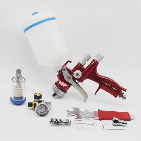 Professional 1.3mm Airbrush Spray Gun Kit With Adjustable Air Regulator And Inline Moisture Filter showing components including spray gun and accessories.