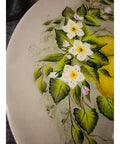 Detail of 13 Inch Hand Painted Lemon Lazy Susan With Floral Wood Turntable Handmade Serving Tray For Kitchen Counter Or Dining Table Rustic Country Decor With Resin Finish showing floral art.