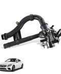 Premium Cooling System Water Pump Thermostat For Mercedes Benz C200 C300 E300 Glc250 Glc300 showing assembly with hoses.