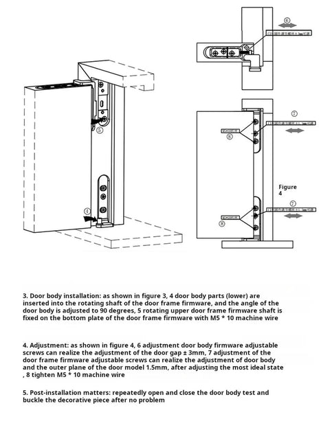 Installation guide for Rock Solid Stainless Steel Concealed Door Hinges Featuring 3D Adjustable Pivot Design for door alignment.