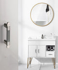 Bathroom cabinet with Knurled Cabinet Pulls Three And Three Quarters Inch Center To Center Five Pack In Grey And Brushed Nickel, installed handle