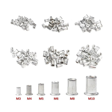 Grab These 20 Flat Head Threaded Insert Nuts For M3 Through M12 Sizes showing various Zinc plated carbon steel inserts for metalwork.