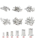 Top Quality 20 Flat Head Threaded Insert Nuts M3 To M12 For Metalworking Projects Easy Riveting Fastener Assortment Kit with M3 to M10 sizes.
