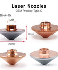 10 Pack Double Chromed Laser Nozzles For Fiber Laser Engravers And Cutters, 28mm Diameter, 15mm Height, 1.2mm Caliber, M11 Thread, Fits WSX HANS Machine Heads, Premium Brass Construction, Durable And Heat Resistant