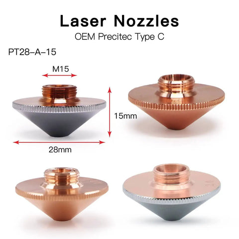 10 Pack Double Chromed Laser Nozzles For Fiber Laser Engravers And Cutters, 28mm Diameter, 15mm Height, 1.2mm Caliber, M11 Thread, Fits WSX HANS Machine Heads, Premium Brass Construction, Durable And Heat Resistant