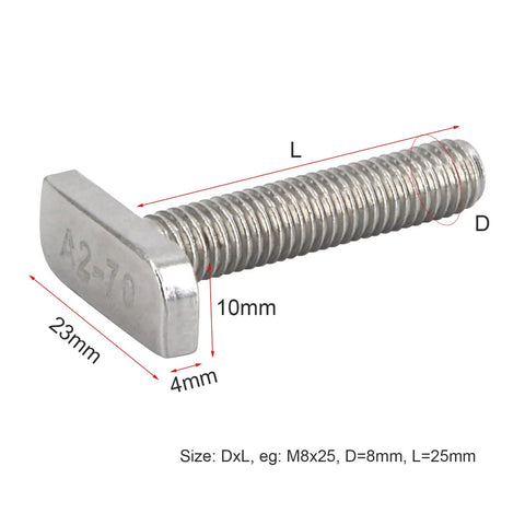 Workhorse M8 X30mm T Slot Drop In Bolt Set With 304 Stainless Steel T Shaped Screws And Hexagon Flange Nuts For Aluminum Extrusion And Solar Panel Mounting Systems Built Tough, M8 bolt with T head and threaded shaft.
