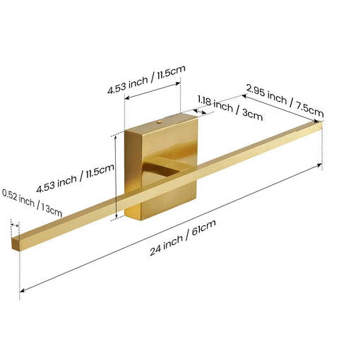 Gold Vanity Light Over Mirror 24 Inch LED 18W, Dope Warm 3500K Modern Bathroom Sconce, acrylic shade, anti-rust finish