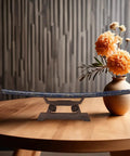 Full Tang High Carbon Steel Iaido Samurai Sword with Blue Lacquer Scabbard on Display Stand Next to Vase, 28 Inch Blade