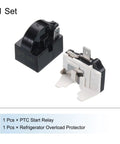 PTC Starter Relay For Refrigerators One Pin Four Point Seven Ohm Overload Protector, 1/2 HP, black and white components set