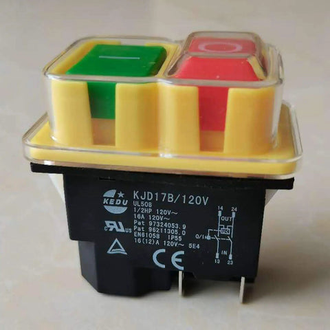 4 Pin Waterproof Electromagnetic Pushbutton Switch, On Off, With Power Off And Under Voltage Protection, 120V, 1/2HP, 16A/12A, CE ROHS, Durable Panel-Mount Micro Switch For Harsh Environments, top view