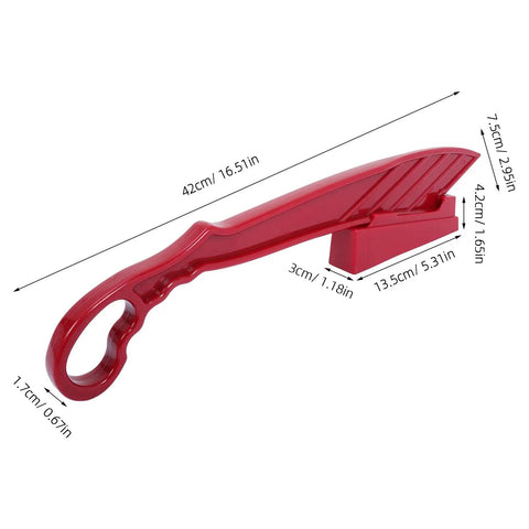 Rock Solid Table Saw Push Stick With Riving Knife Splitter 16.5 Inches Long showing dimensions and red design for safe wood cutting.