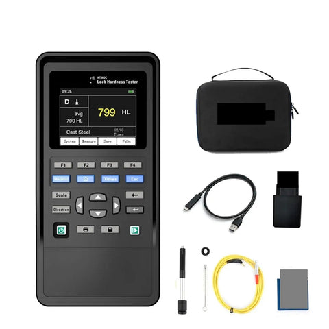 Top Shelf Digital Metal Leeb Hardness Tester For Stainless Steel And Copper Alloys HRC HL HB HV HS HRB Scales with accessories.