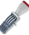 Durable 4 Digit Number Roller Stamp Is A Total Game Changer For Busy Offices And Retail Shops Featuring a handheld gray and red adjustable stamp.