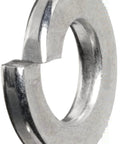 Angled side view of a single M6 stainless steel split lock washer