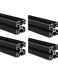 4 pieces of 40 Series Aluminum Extrusion T Slot 4040 Black 200mm Long, European Standard, Anodized Linear Rail, side view.