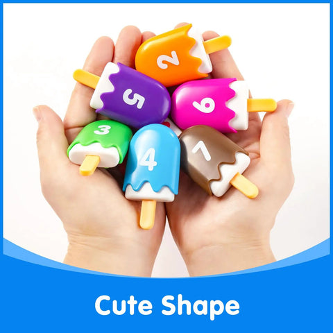 Fun Mini Number Pops 1 To 10 Ice Cream Counting And Number Matching Toy For Kids Kindergarten And Preschool Interactive Double Sided Math Games For Easy One To One Recognition displayed in hands