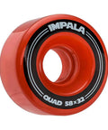 Red 4 Pack Quad Skate Wheels 58mm By 32mm 82A Urethane Replacement Set For Quad Roller Skates with logo and size details visible