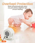 Compact Desk Heater With Two Power Modes 400W And 600W Fast Three Second Heat Up next to baby for overheat protection demo