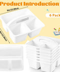 Six Pack Three Compartment Plastic Classroom Organizer With Handle White Caddy dimensions and stack view