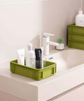 Heavy Duty Stackable Plastic Storage Bin For Kitchen, Bathroom, Office And Camping, Multi Purpose Organizer Tote, Green 2L on sink