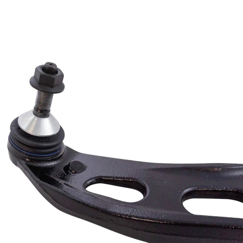 Close-up of lower control arm and ball joint from beefed up front steering and suspension kit for 2010-2012 Ford Taurus and Lincoln MKS.
