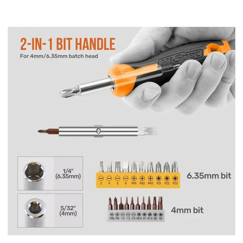 2-in-1 bit handle from All In One 26 Piece Home Tool Set DIY Kit In Yellow Carrying Box For Men And Women Easy To Grab Toolbox