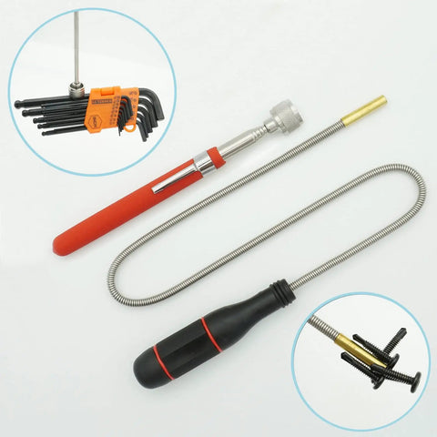 Magnetic Pickup Tool Set Pack Of Two With A Flexible 2 Pound Magnet And A Telescoping 10 Pound Magnet for grabbing small metal parts