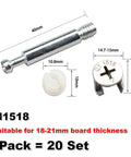 Top Shelf 3 In 1 Eccentric Wheel Nut Connectors For Furniture Assembly With Pre Inserted Nut And Dowel Pins, hardware set with steel bolts.