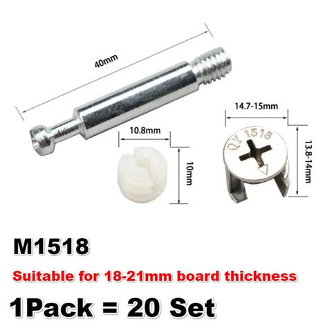 Top Shelf 3 In 1 Eccentric Wheel Nut Connectors For Furniture Assembly With Pre Inserted Nut And Dowel Pins, hardware set with steel bolts.