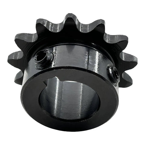 ANSI 35 Roller Chain Sprocket Type B 3/4 Bore 13 Teeth For ANSI 35 Chain Hardened 1045 Carbon Steel Drive Sprocket With 3/16 X 3/32 Keyway And Two Setscrews At 90 Degrees Type B High Frequency Quenched To HRC 38 To 42, blackened bore view