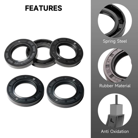 5 pcs rotary shaft seals with double lip and spring, 25mm x 42mm x 7mm, nitrile rubber, black