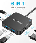 Must Have Six In One USB C Hub With 4K 60Hz HDMI Output, Three USB A 3.1 Ports, One USB C 3.1 Port, And 100W Power Delivery