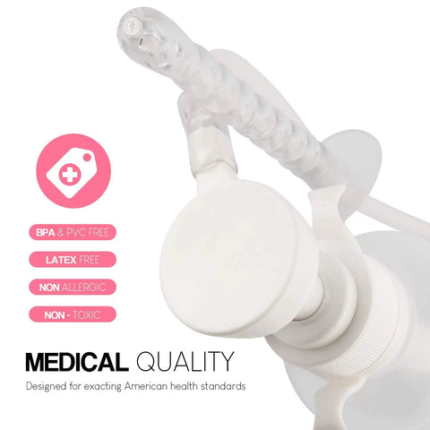 Close-up of Reusable Vaginal Cleansing System For Women, 300ml Capacity, Clear Nozzle Douche, Latex Free, BPA Free, Non Toxic features.