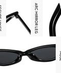 Women Cat Eye Sunglasses UV400 Protection Modern Retro Shades, black polycarbonate, featuring hinge, arc mirror leg, and nose bridge details