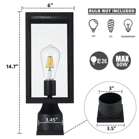 Big 15 Inch Outdoor Post Light Waterproof Cast Aluminum Lamp Post Fixture With Pier Mount Base Matte Black dimensions