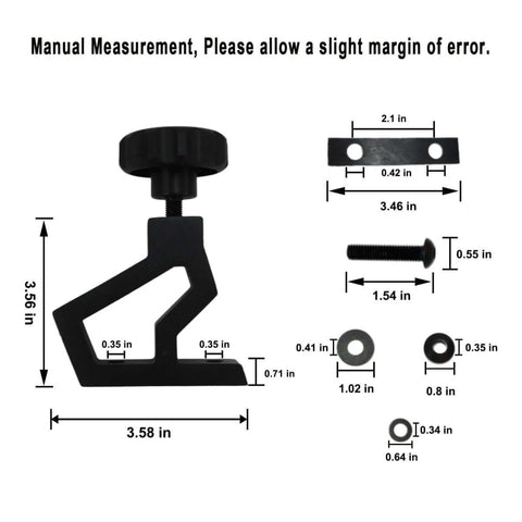High Lift Jack Hood Mounting Bracket Kit For Jeep Wrangler JK 2007 To 2018 with dimensions shown and included hardware.