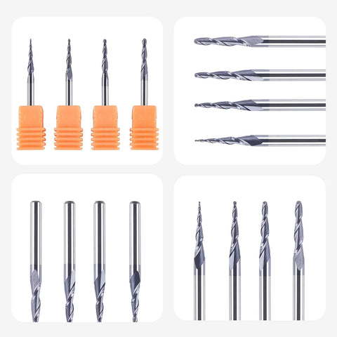 SpeTool 4-piece carbide end mills set, 1/8 in shank, radii 0.25-1.0, Amazon brand for CNC carving