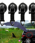 Universal Car Suction Cup Anchor With Securing Hook Reusable Heavy Duty Tie Down For Camping Tarp Car Side Awning Outdoor Motorhomes And Vans Accessories Scratch Free And Scratch Resistant No Drilling No Holes No Glue Easy Push And Attach displayed with hooks and car setup