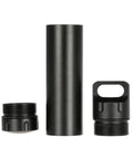 Portable Survival Waterproof Pill Container For Outdoor EDC Gear, CNC machined aluminum bottle; disassembled view with lid and cap
