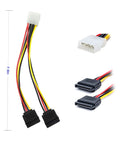 Four Pack SATA III Data And 15 Pin Splitter Cables For SSD HDD And Optical Drives, Premium Copper Wire, 7.9in, shown with straight and right-angle connectors