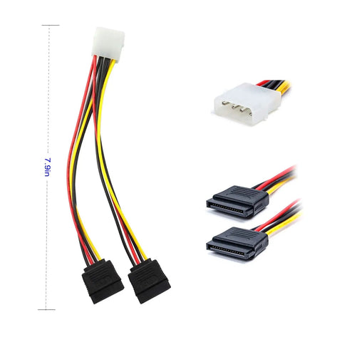 Four Pack SATA III Data And 15 Pin Splitter Cables For SSD HDD And Optical Drives, Premium Copper Wire, 7.9in, shown with straight and right-angle connectors