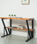 Industrial Rustic Metal Table Legs Set Of 2, 28 Inch High By 24 Inch Wide, Black Finish, with wood top and shelf, side view